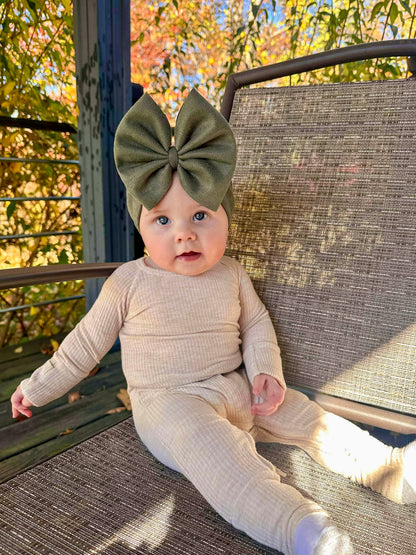 Olive Suede Bows